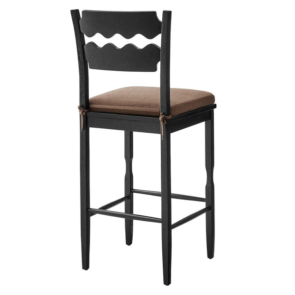 Modway Furniture Jax Solid Oak Vintage Bistro Barstool with Wavy Back and Cushioned Seat for Home Bar Black Cocoa EEI-7519-BLK-COA