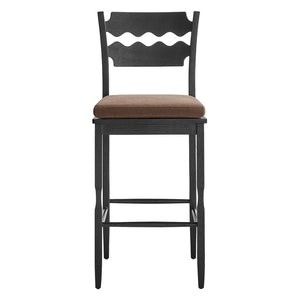 Modway Furniture Jax Solid Oak Vintage Bistro Barstool with Wavy Back and Cushioned Seat for Home Bar Black Cocoa EEI-7519-BLK-COA