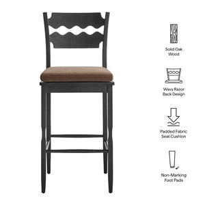 Modway Furniture Jax Solid Oak Vintage Bistro Barstool with Wavy Back and Cushioned Seat for Home Bar Black Cocoa EEI-7519-BLK-COA