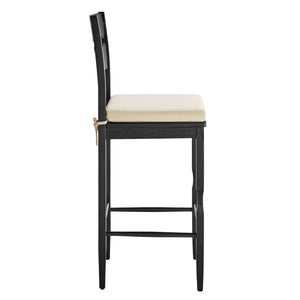 Modway Furniture Jax Solid Oak Vintage Bistro Barstool with Wavy Back and Cushioned Seat for Home Bar Black Linen EEI-7519-BLK-LIN