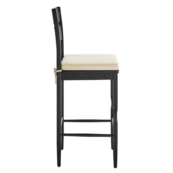Modway Furniture Jax Solid Oak Vintage Bistro Barstool with Wavy Back and Cushioned Seat for Home Bar Black Linen EEI-7519-BLK-LIN
