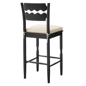 Modway Furniture Jax Solid Oak Vintage Bistro Barstool with Wavy Back and Cushioned Seat for Home Bar Black Linen EEI-7519-BLK-LIN