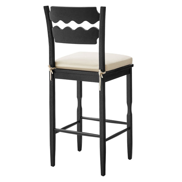 Modway Furniture Jax Solid Oak Vintage Bistro Barstool with Wavy Back and Cushioned Seat for Home Bar Black Linen EEI-7519-BLK-LIN