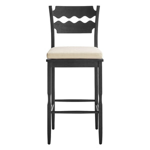 Modway Furniture Jax Solid Oak Vintage Bistro Barstool with Wavy Back and Cushioned Seat for Home Bar Black Linen EEI-7519-BLK-LIN