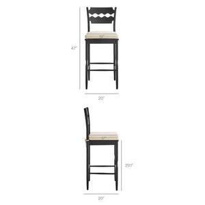 Modway Furniture Jax Solid Oak Vintage Bistro Barstool with Wavy Back and Cushioned Seat for Home Bar Black Linen EEI-7519-BLK-LIN