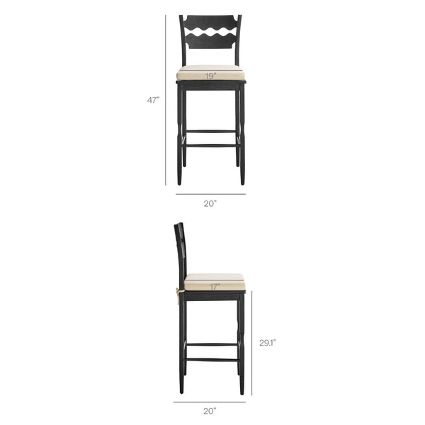 Modway Furniture Jax Solid Oak Vintage Bistro Barstool with Wavy Back and Cushioned Seat for Home Bar Black Linen EEI-7519-BLK-LIN