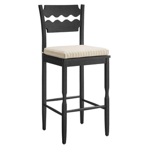 Modway Furniture Jax Solid Oak Vintage Bistro Barstool with Wavy Back and Cushioned Seat for Home Bar Black Oatmeal Stripe EEI-7519-BLK-OAS