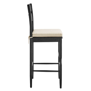 Modway Furniture Jax Solid Oak Vintage Bistro Barstool with Wavy Back and Cushioned Seat for Home Bar Black Oatmeal Stripe EEI-7519-BLK-OAS