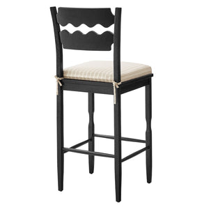 Modway Furniture Jax Solid Oak Vintage Bistro Barstool with Wavy Back and Cushioned Seat for Home Bar Black Oatmeal Stripe EEI-7519-BLK-OAS