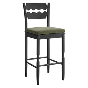 Modway Furniture Jax Solid Oak Vintage Bistro Barstool with Wavy Back and Cushioned Seat for Home Bar Black Sage EEI-7519-BLK-SGE
