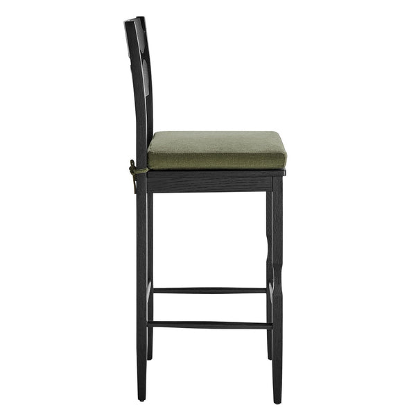 Modway Furniture Jax Solid Oak Vintage Bistro Barstool with Wavy Back and Cushioned Seat for Home Bar Black Sage EEI-7519-BLK-SGE