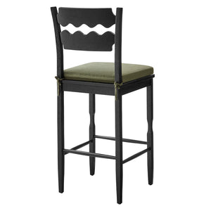 Modway Furniture Jax Solid Oak Vintage Bistro Barstool with Wavy Back and Cushioned Seat for Home Bar Black Sage EEI-7519-BLK-SGE