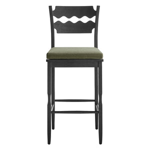 Modway Furniture Jax Solid Oak Vintage Bistro Barstool with Wavy Back and Cushioned Seat for Home Bar Black Sage EEI-7519-BLK-SGE