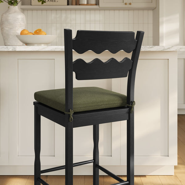 Modway Furniture Jax Solid Oak Vintage Bistro Barstool with Wavy Back and Cushioned Seat for Home Bar Black Sage EEI-7519-BLK-SGE