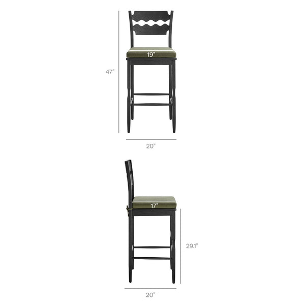 Modway Furniture Jax Solid Oak Vintage Bistro Barstool with Wavy Back and Cushioned Seat for Home Bar Black Sage EEI-7519-BLK-SGE