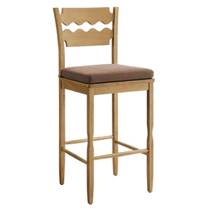 Modway Furniture Jax Solid Oak Vintage Bistro Barstool with Wavy Back and Cushioned Seat for Home Bar Weathered Oak Cocoa EEI-7519-WOA-COA