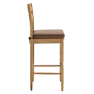 Modway Furniture Jax Solid Oak Vintage Bistro Barstool with Wavy Back and Cushioned Seat for Home Bar Weathered Oak Cocoa EEI-7519-WOA-COA