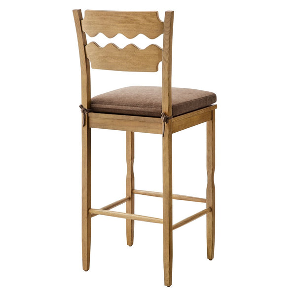 Modway Furniture Jax Solid Oak Vintage Bistro Barstool with Wavy Back and Cushioned Seat for Home Bar Weathered Oak Cocoa EEI-7519-WOA-COA