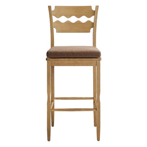 Modway Furniture Jax Solid Oak Vintage Bistro Barstool with Wavy Back and Cushioned Seat for Home Bar Weathered Oak Cocoa EEI-7519-WOA-COA