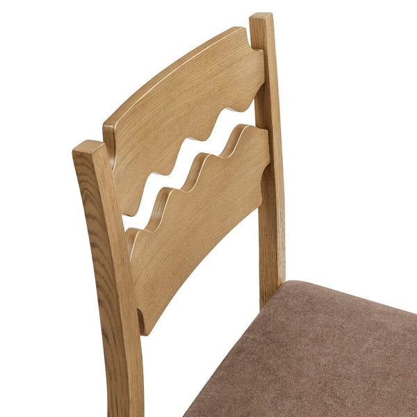 Modway Furniture Jax Solid Oak Vintage Bistro Barstool with Wavy Back and Cushioned Seat for Home Bar Weathered Oak Cocoa EEI-7519-WOA-COA