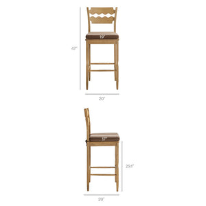 Modway Furniture Jax Solid Oak Vintage Bistro Barstool with Wavy Back and Cushioned Seat for Home Bar Weathered Oak Cocoa EEI-7519-WOA-COA