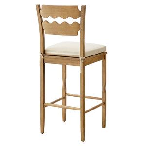 Modway Furniture Jax Solid Oak Vintage Bistro Barstool with Wavy Back and Cushioned Seat for Home Bar Weathered Oak Linen EEI-7519-WOA-LIN