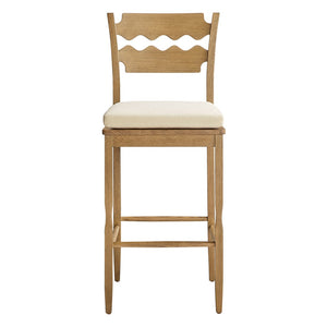 Modway Furniture Jax Solid Oak Vintage Bistro Barstool with Wavy Back and Cushioned Seat for Home Bar Weathered Oak Linen EEI-7519-WOA-LIN