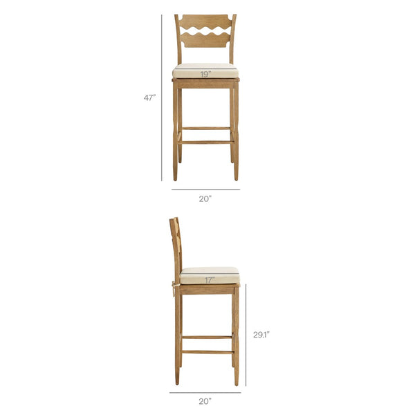Modway Furniture Jax Solid Oak Vintage Bistro Barstool with Wavy Back and Cushioned Seat for Home Bar Weathered Oak Linen EEI-7519-WOA-LIN