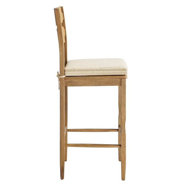 Modway Furniture Jax Solid Oak Vintage Bistro Barstool with Wavy Back and Cushioned Seat for Home Bar Weathered Oak Oatmeal Stripe EEI-7519-WOA-OAS