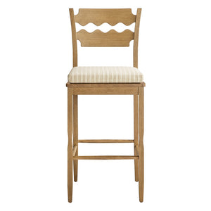 Modway Furniture Jax Solid Oak Vintage Bistro Barstool with Wavy Back and Cushioned Seat for Home Bar Weathered Oak Oatmeal Stripe EEI-7519-WOA-OAS
