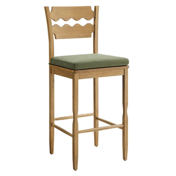 Modway Furniture Jax Solid Oak Vintage Bistro Barstool with Wavy Back and Cushioned Seat for Home Bar Weathered Oak Sage EEI-7519-WOA-SGE
