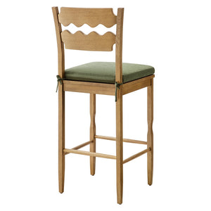 Modway Furniture Jax Solid Oak Vintage Bistro Barstool with Wavy Back and Cushioned Seat for Home Bar Weathered Oak Sage EEI-7519-WOA-SGE
