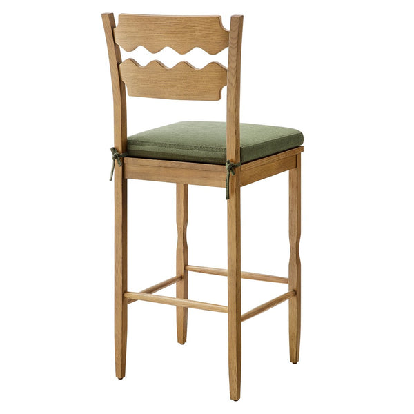 Modway Furniture Jax Solid Oak Vintage Bistro Barstool with Wavy Back and Cushioned Seat for Home Bar Weathered Oak Sage EEI-7519-WOA-SGE