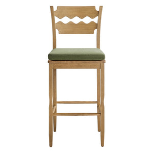 Modway Furniture Jax Solid Oak Vintage Bistro Barstool with Wavy Back and Cushioned Seat for Home Bar Weathered Oak Sage EEI-7519-WOA-SGE