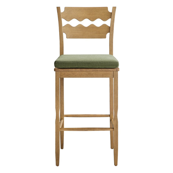 Modway Furniture Jax Solid Oak Vintage Bistro Barstool with Wavy Back and Cushioned Seat for Home Bar Weathered Oak Sage EEI-7519-WOA-SGE