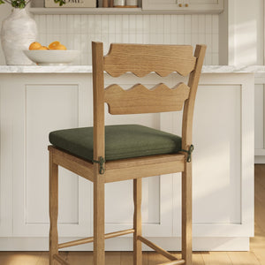 Modway Furniture Jax Solid Oak Vintage Bistro Barstool with Wavy Back and Cushioned Seat for Home Bar Weathered Oak Sage EEI-7519-WOA-SGE