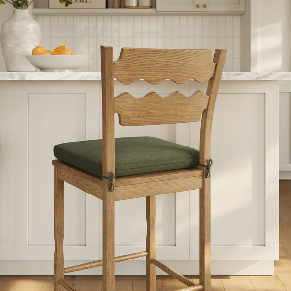 Modway Furniture Jax Solid Oak Vintage Bistro Barstool with Wavy Back and Cushioned Seat for Home Bar Weathered Oak Sage EEI-7519-WOA-SGE