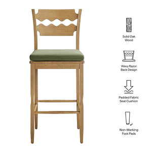 Modway Furniture Jax Solid Oak Vintage Bistro Barstool with Wavy Back and Cushioned Seat for Home Bar Weathered Oak Sage EEI-7519-WOA-SGE