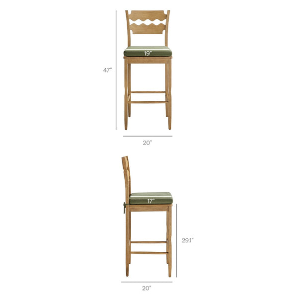 Modway Furniture Jax Solid Oak Vintage Bistro Barstool with Wavy Back and Cushioned Seat for Home Bar Weathered Oak Sage EEI-7519-WOA-SGE
