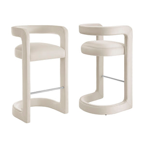 Modway Furniture Winslow Performance Velvet Bar Stools Sculpted Frame with Steel Footrest Set of 2 Alabaster EEI-7521-ALA