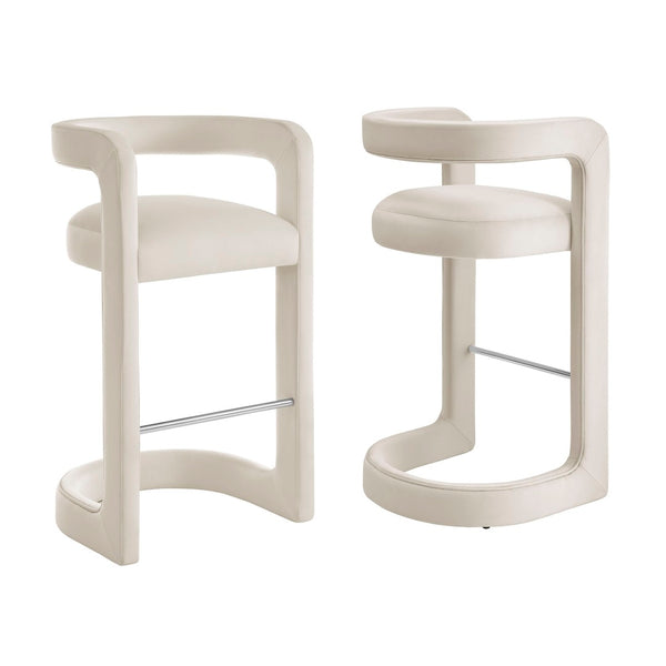 Modway Furniture Winslow Performance Velvet Bar Stools Sculpted Frame with Steel Footrest Set of 2 Alabaster EEI-7521-ALA