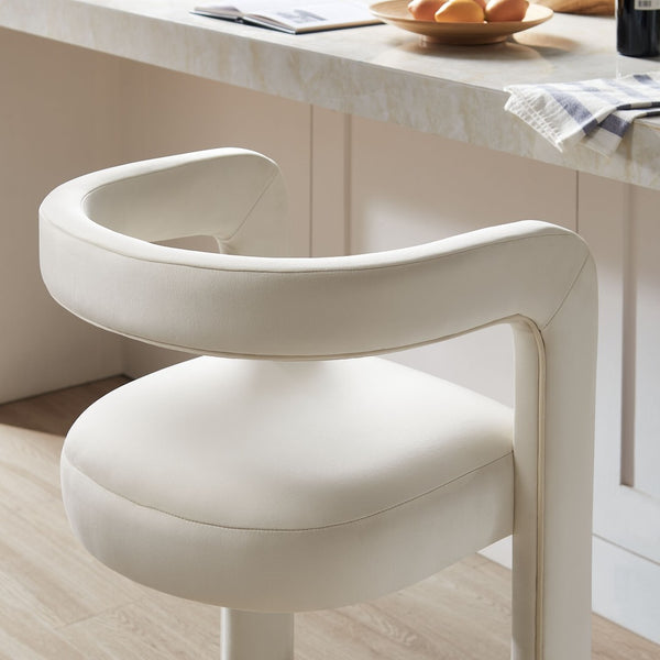 Modway Furniture Winslow Performance Velvet Bar Stools Sculpted Frame with Steel Footrest Set of 2 Alabaster EEI-7521-ALA