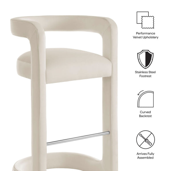 Modway Furniture Winslow Performance Velvet Bar Stools Sculpted Frame with Steel Footrest Set of 2 Alabaster EEI-7521-ALA