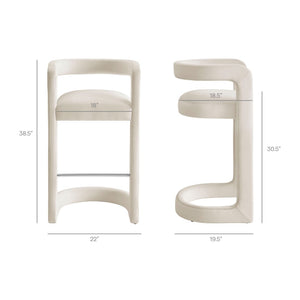 Modway Furniture Winslow Performance Velvet Bar Stools Sculpted Frame with Steel Footrest Set of 2 Alabaster EEI-7521-ALA