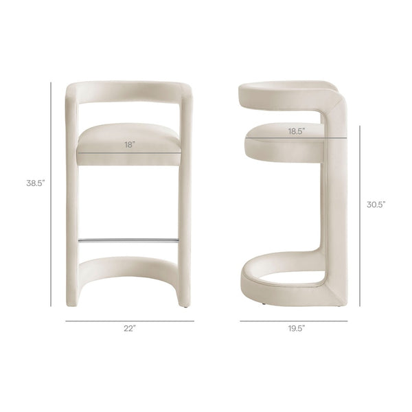 Modway Furniture Winslow Performance Velvet Bar Stools Sculpted Frame with Steel Footrest Set of 2 Alabaster EEI-7521-ALA
