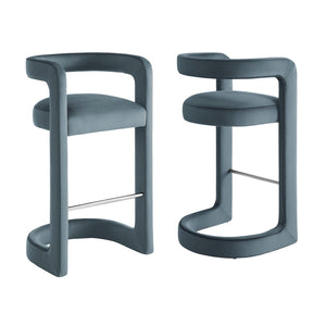 Modway Furniture Winslow Performance Velvet Bar Stools Sculpted Frame with Steel Footrest Set of 2 Cadet Blue EEI-7521-CAB