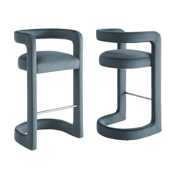 Modway Furniture Winslow Performance Velvet Bar Stools Sculpted Frame with Steel Footrest Set of 2 Cadet Blue EEI-7521-CAB