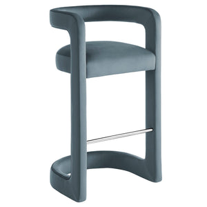 Modway Furniture Winslow Performance Velvet Bar Stools Sculpted Frame with Steel Footrest Set of 2 Cadet Blue EEI-7521-CAB