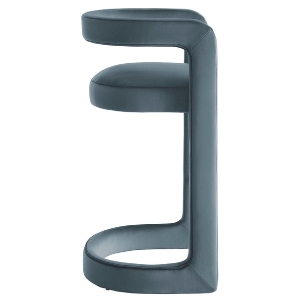 Modway Furniture Winslow Performance Velvet Bar Stools Sculpted Frame with Steel Footrest Set of 2 Cadet Blue EEI-7521-CAB