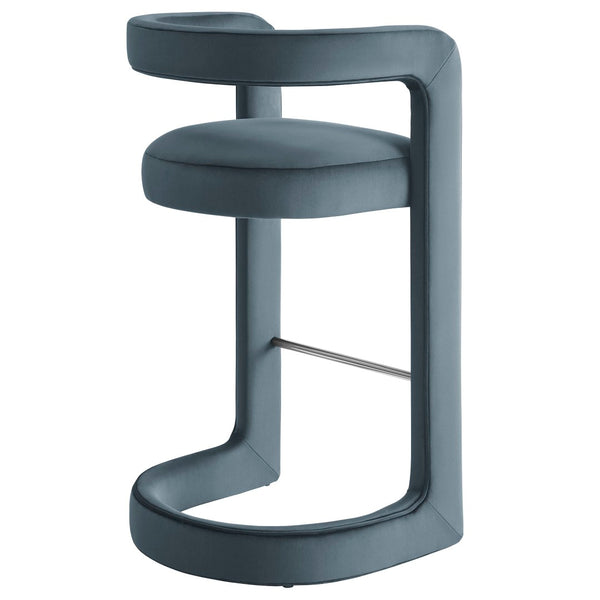 Modway Furniture Winslow Performance Velvet Bar Stools Sculpted Frame with Steel Footrest Set of 2 Cadet Blue EEI-7521-CAB